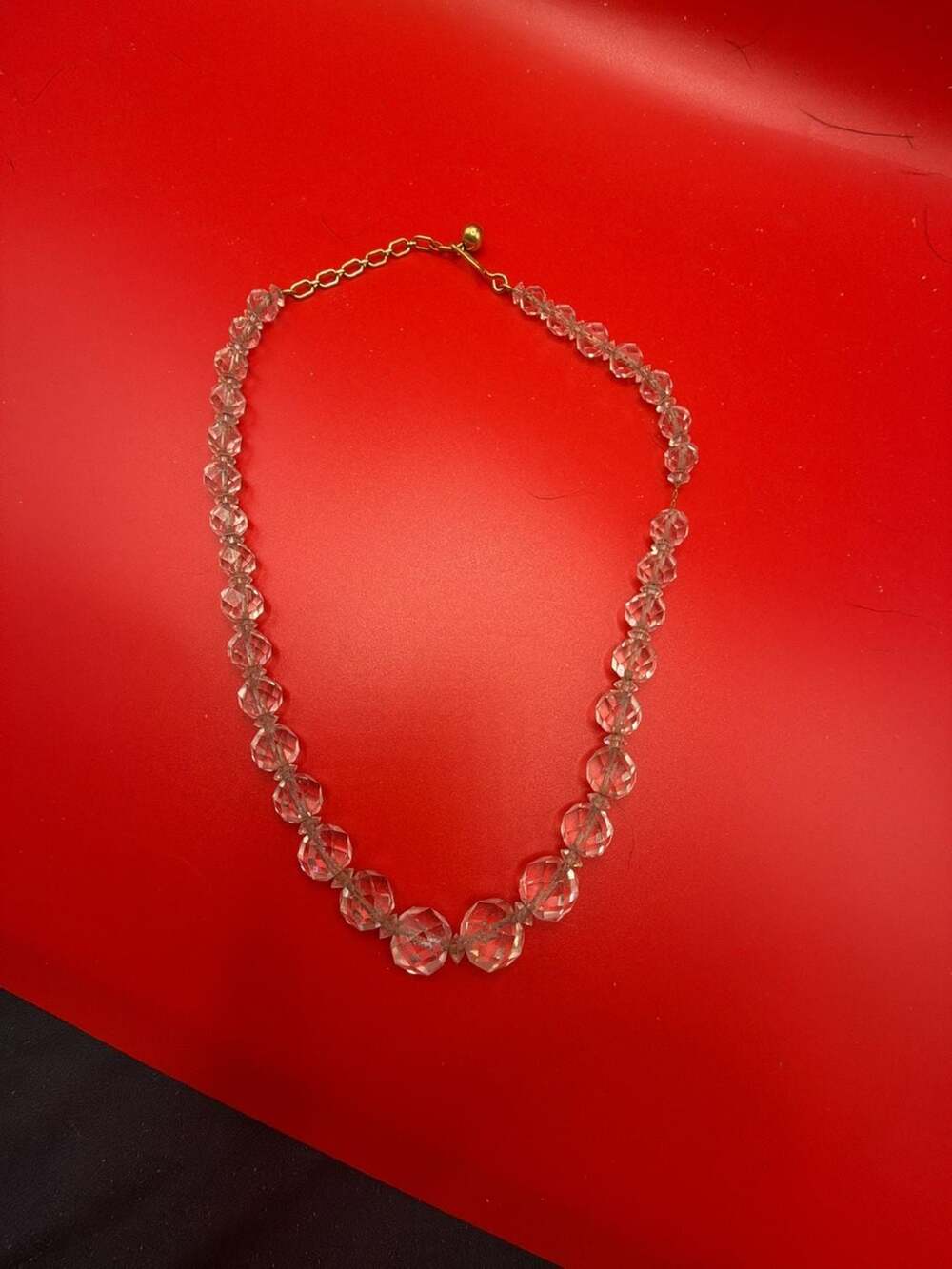 Vintage Clear Faceted Crystal Graduated Bead Necklace